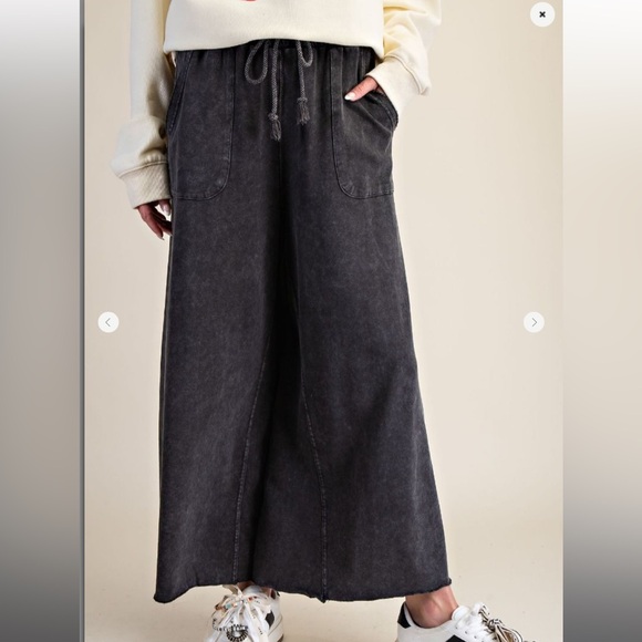 Easel 💖 BLACK • washed terry knit wide leg pants NWT S M L - Picture 3 of 5
